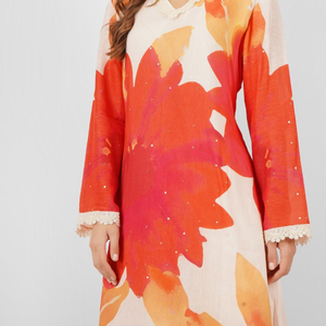 Red Linen Indo Western with Sequins and Pearl Embroidery 1