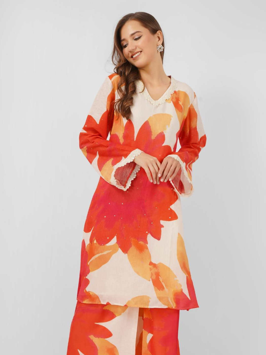 Red Linen Indo Western with Sequins and Pearl Embroidery 2