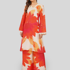 Red Linen Indo Western with Sequins and Pearl Embroidery 3