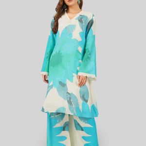 Turquoise Blue Linen Indo Western with Sequins and Pearl Embroidery 2