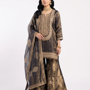 Black Tissue Indo Western with Cutdana, Zari and Sequins Embroidery 1