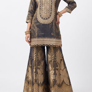 Black Tissue Indo Western with Cutdana, Zari and Sequins Embroidery 2