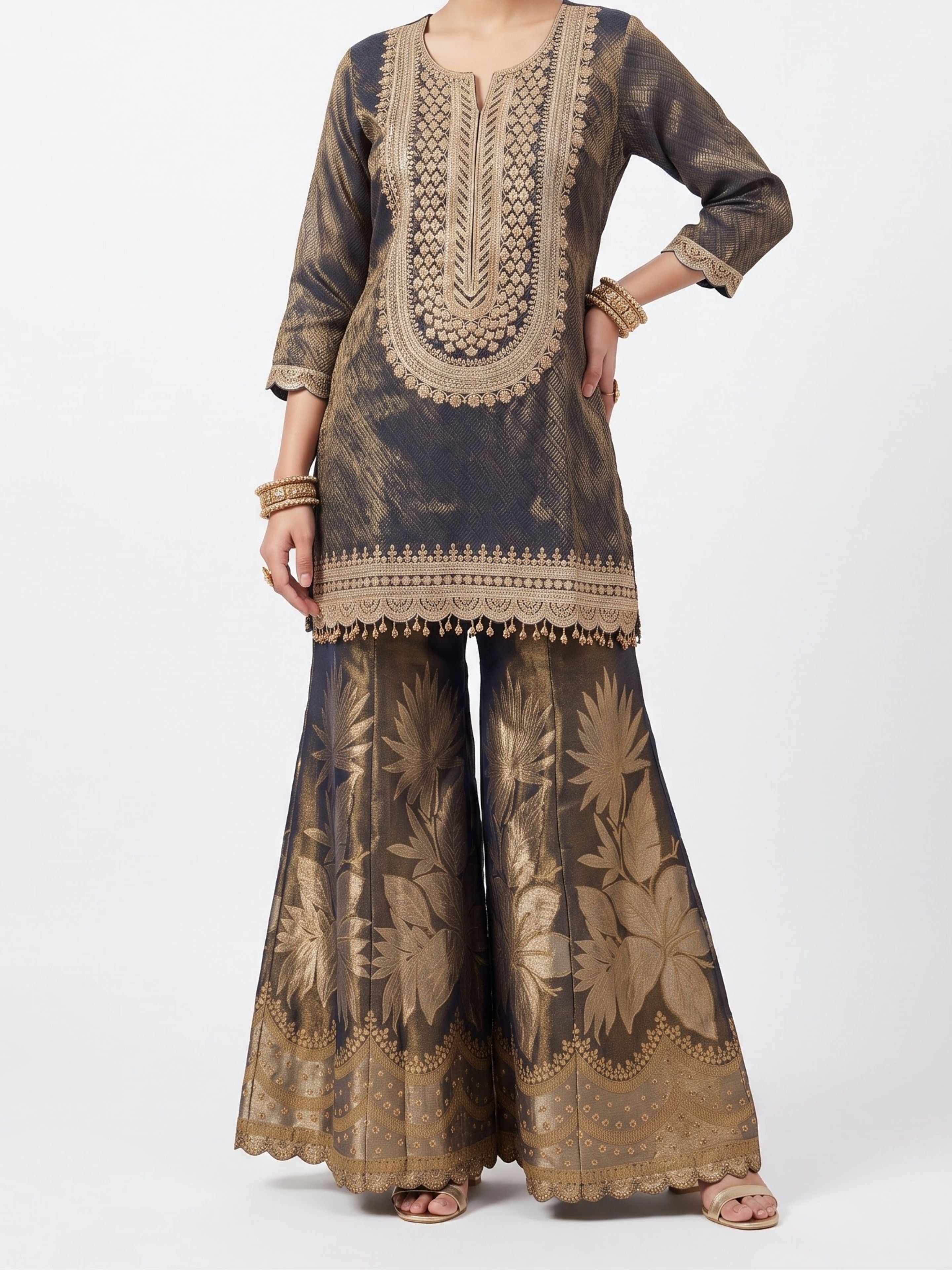 Black Tissue Indo Western with Cutdana, Zari and Sequins Embroidery 2
