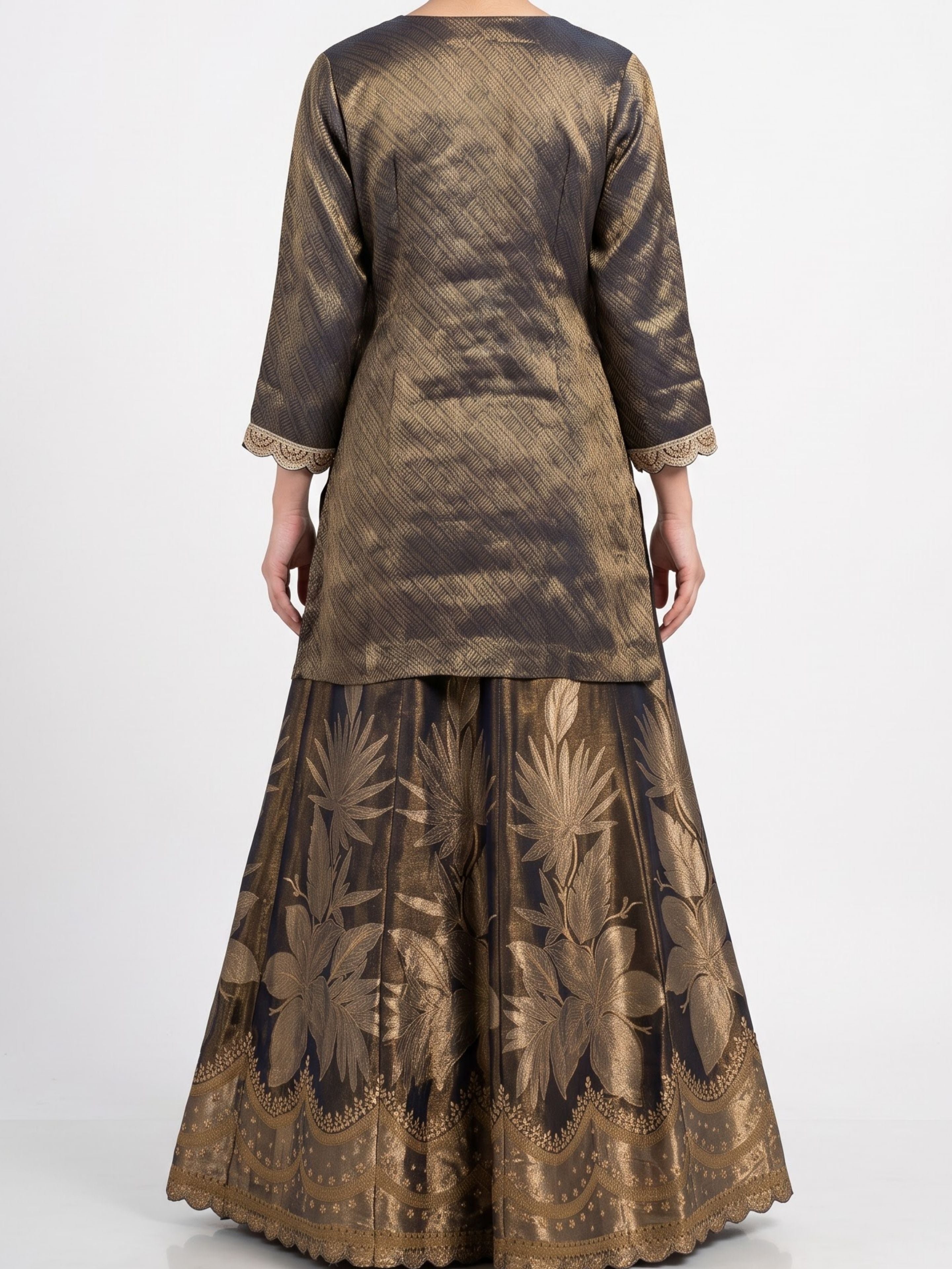 Black Tissue Indo Western with Cutdana, Zari and Sequins Embroidery 3