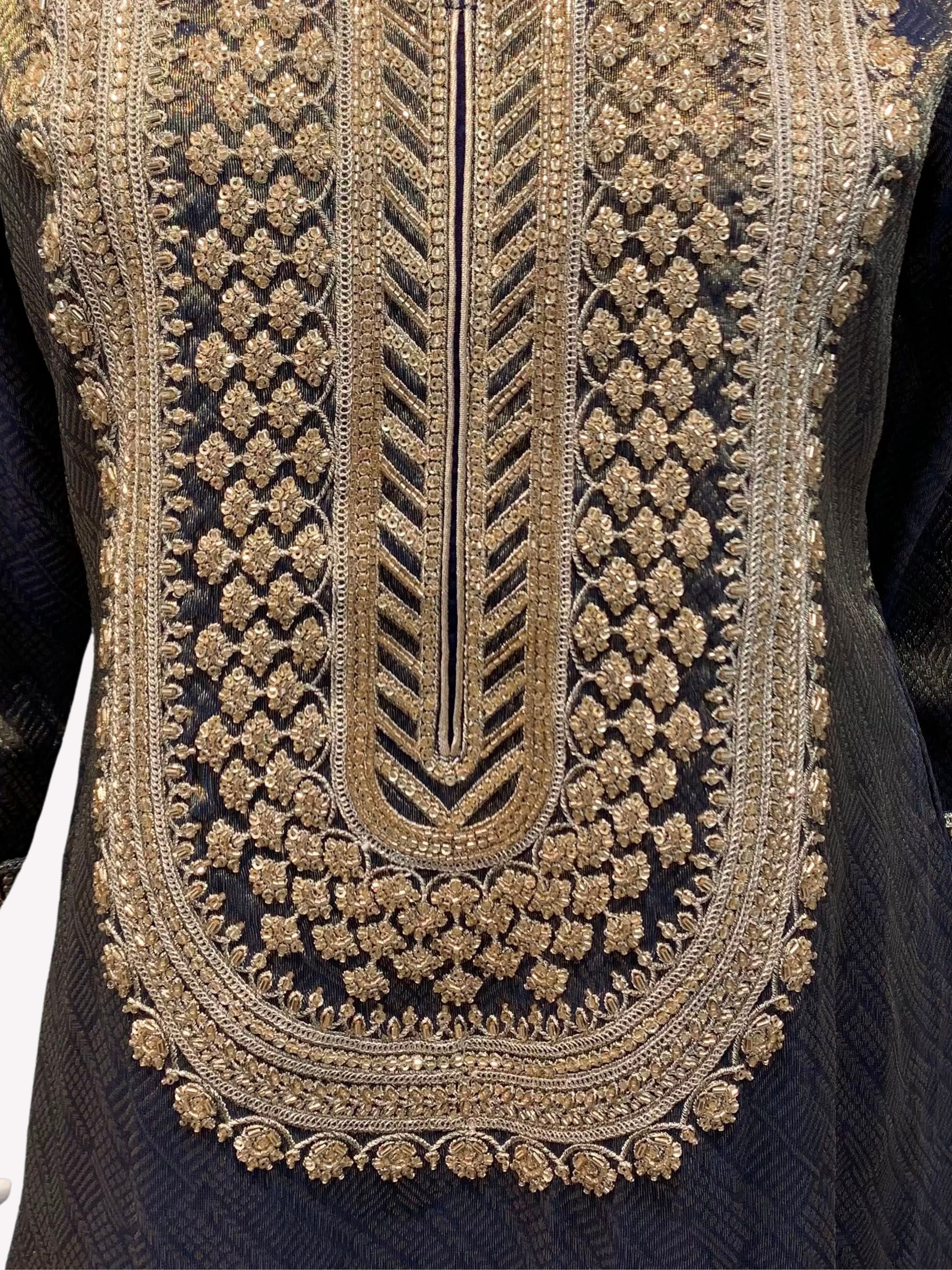 Black Tissue Indo Western with Cutdana, Zari and Sequins Embroidery 4