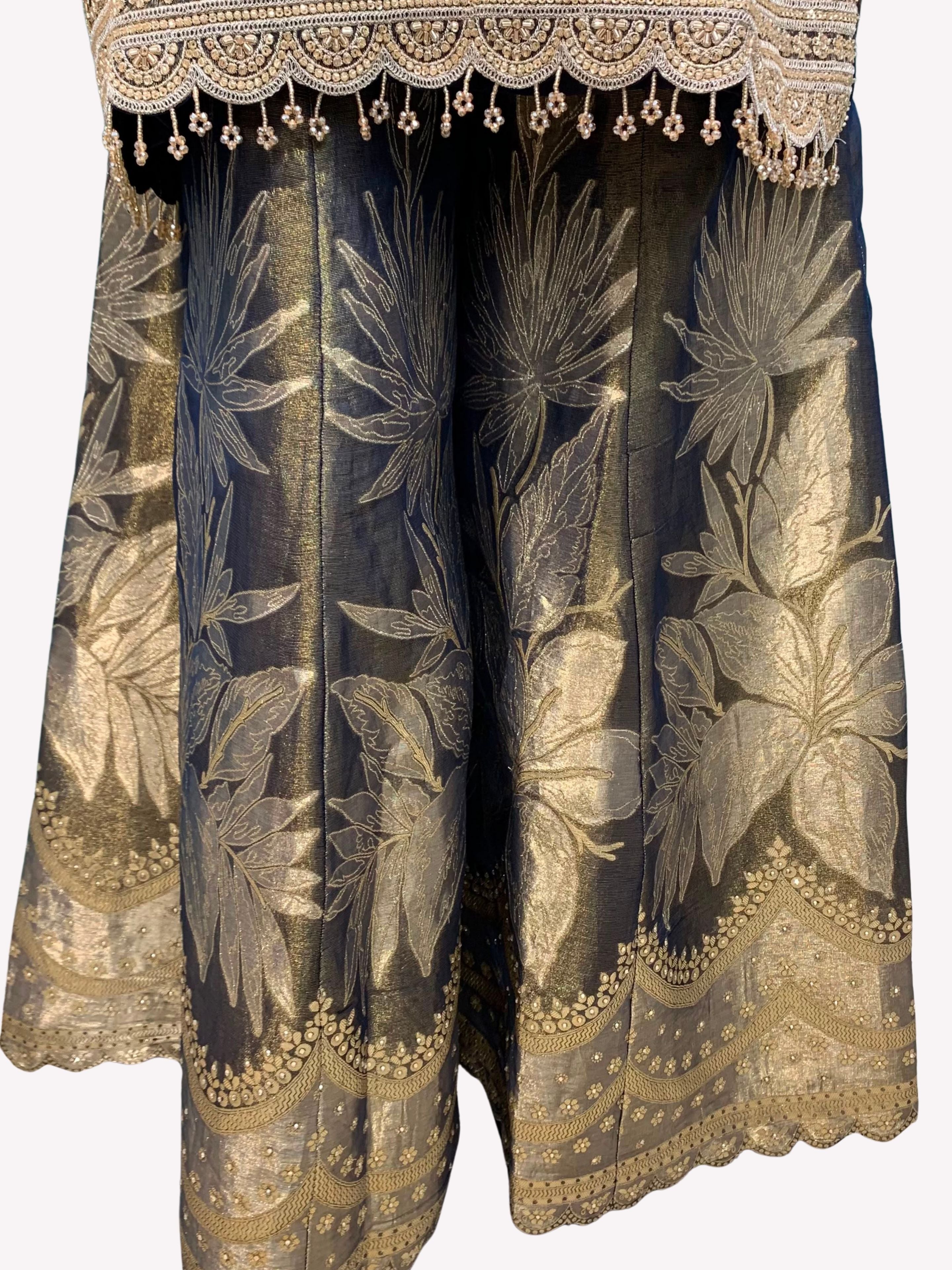 Black Tissue Indo Western with Cutdana, Zari and Sequins Embroidery 5
