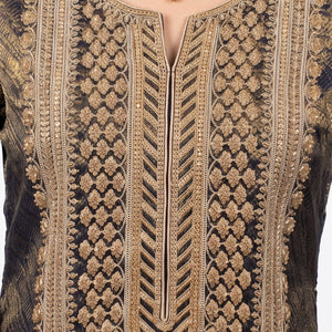 Black Tissue Indo Western with Cutdana, Zari and Sequins Embroidery 6