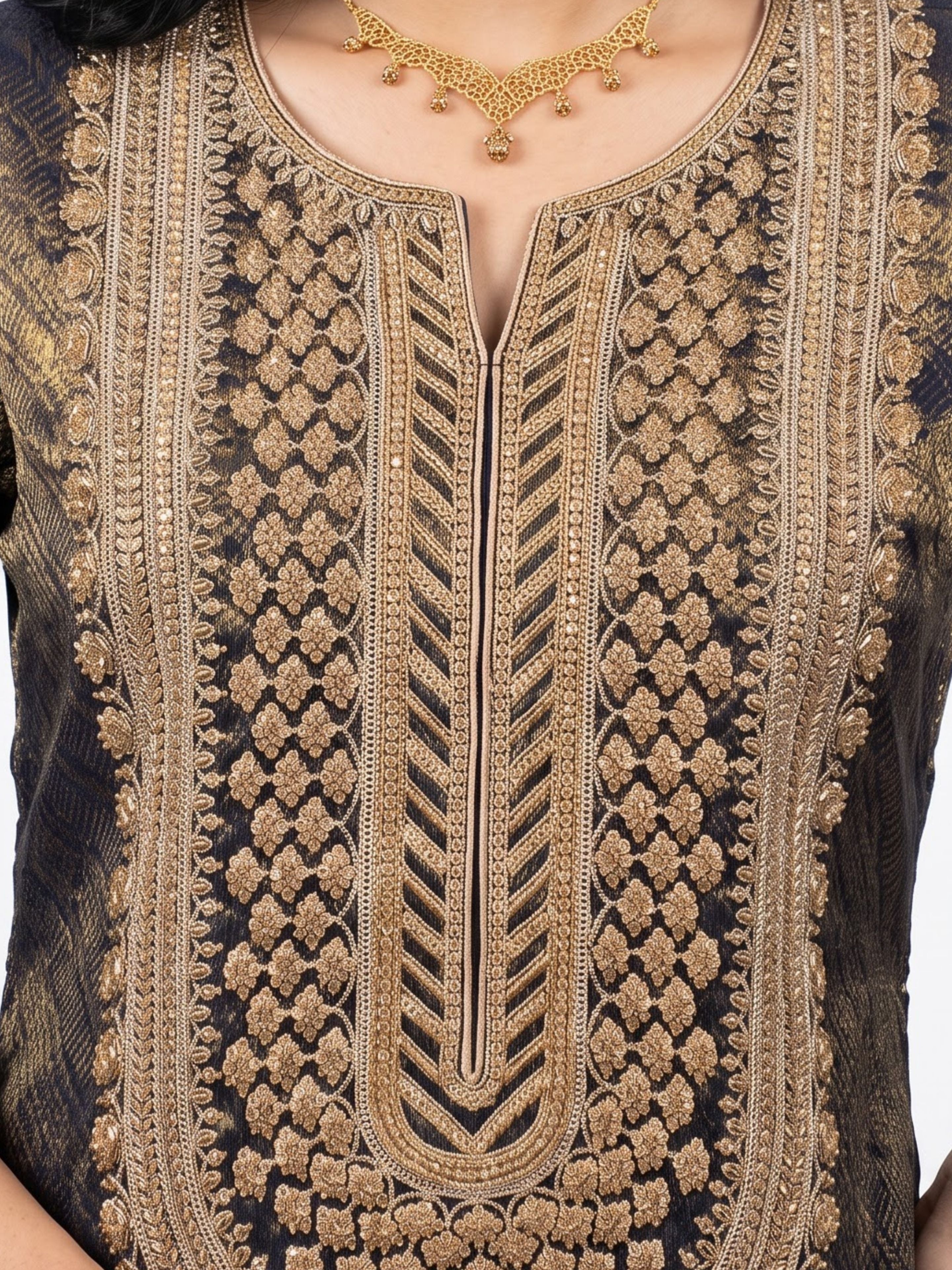 Black Tissue Indo Western with Cutdana, Zari and Sequins Embroidery 6