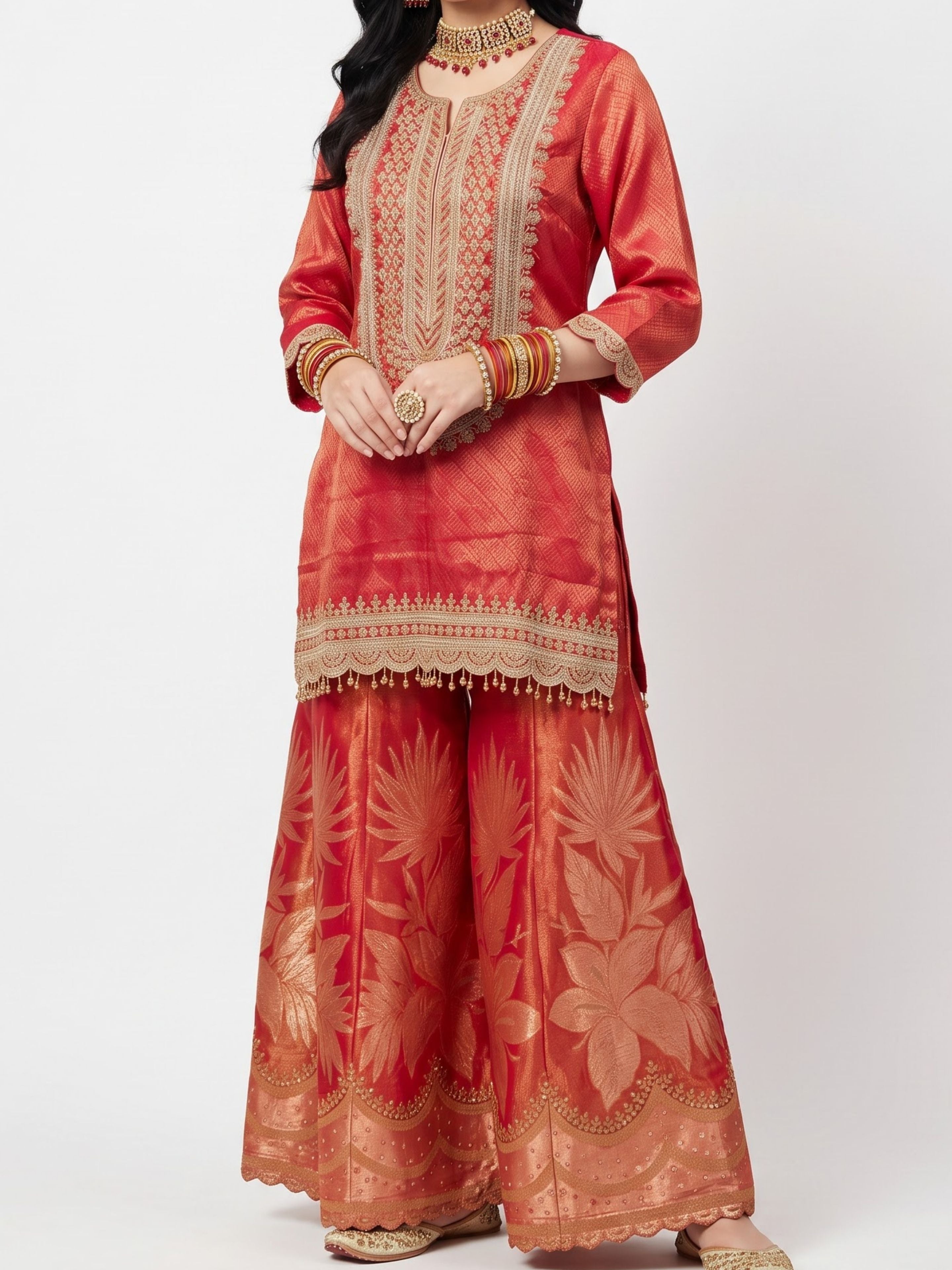 Rani Tissue Indo Western with Cutdana, Zari and Sequins Embroidery 1