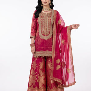 Rani Tissue Indo Western with Cutdana, Zari and Sequins Embroidery 2