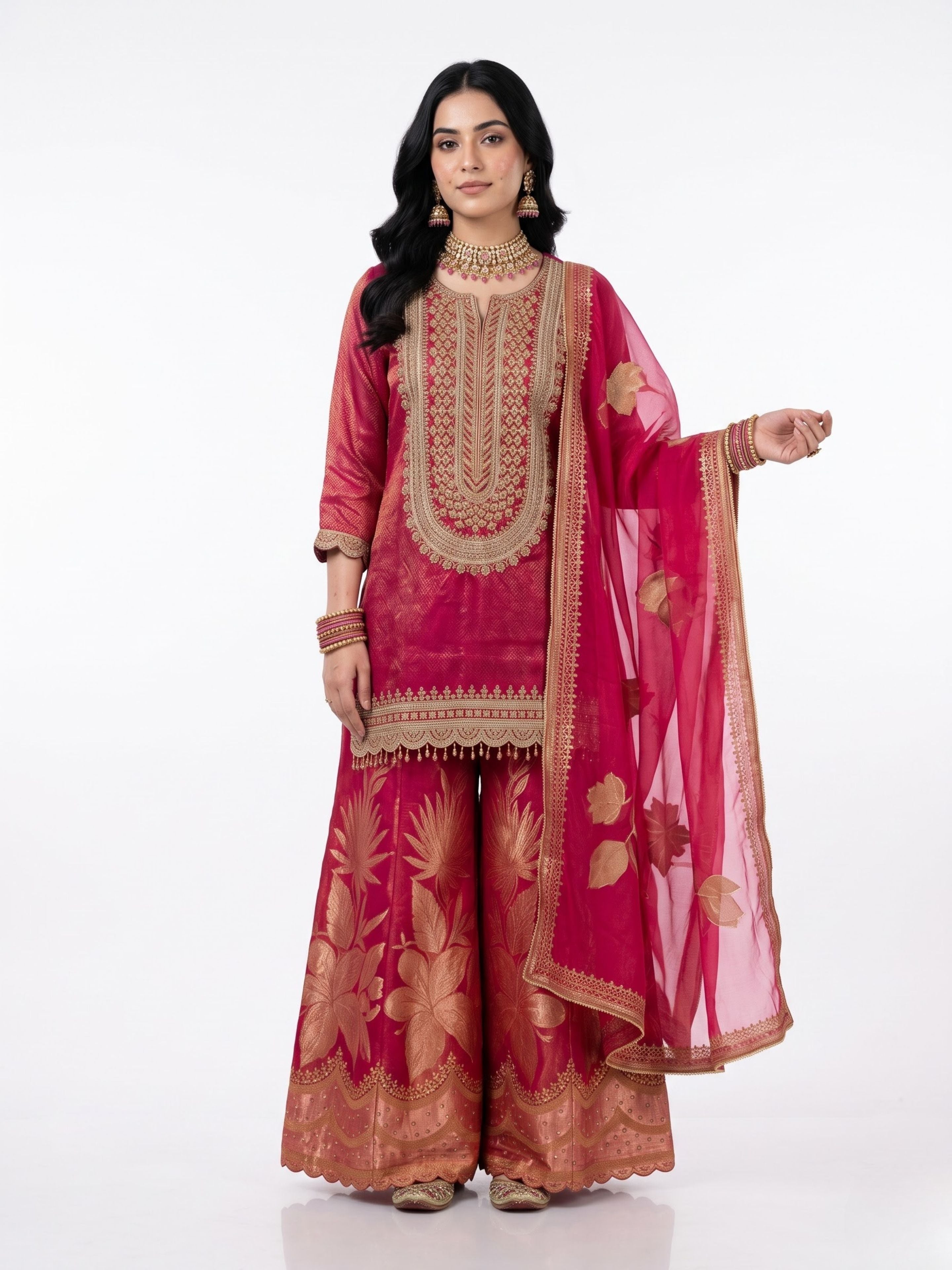 Rani Tissue Indo Western with Cutdana, Zari and Sequins Embroidery 2