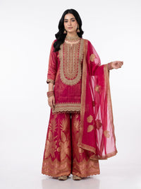 Rani Tissue Indo Western with Cutdana, Zari and Sequins Embroidery