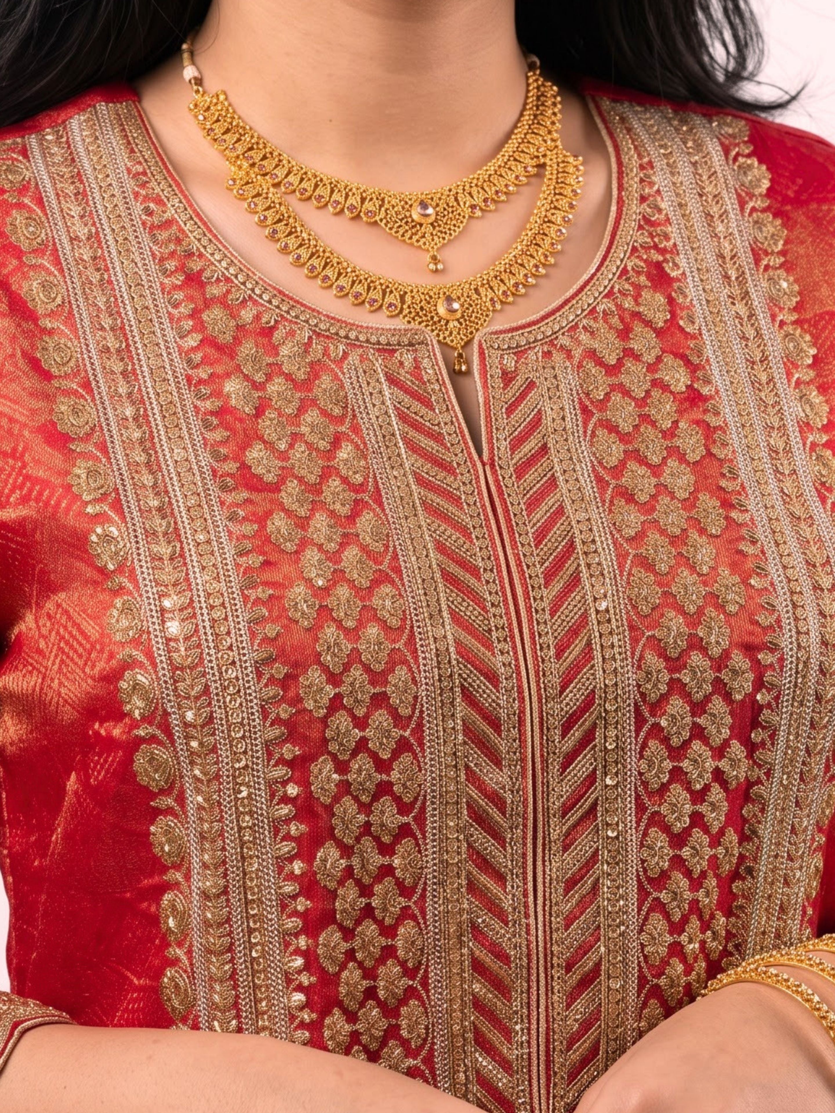 Rani Tissue Indo Western with Cutdana, Zari and Sequins Embroidery 6