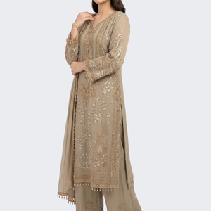 Brown Georgette Indo Western with Thread and Hand Work Embroidery 1
