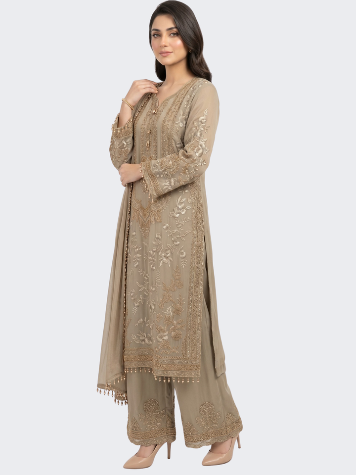 Brown Georgette Indo Western with Thread and Hand Work Embroidery 1