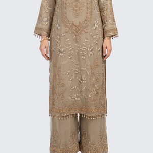 Brown Georgette Indo Western with Thread and Hand Work Embroidery 3