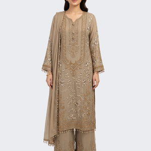 Brown Georgette Indo Western with Thread and Hand Work Embroidery 5