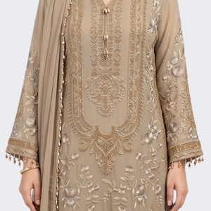 Brown Georgette Indo Western with Thread and Hand Work Embroidery 4