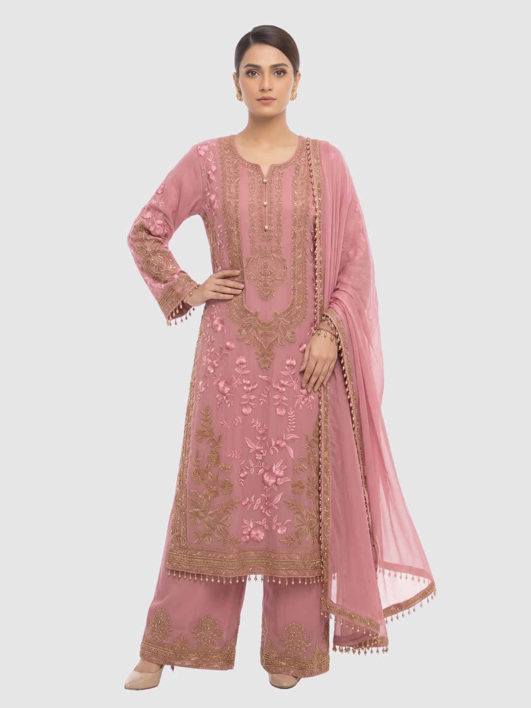 Pink Georgette Indo Western with Thread and Hand Work Embroidery 2