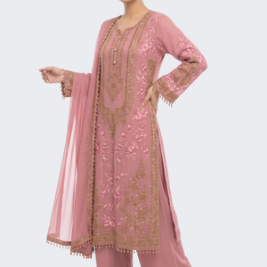 Pink Georgette Indo Western with Thread and Hand Work Embroidery 1