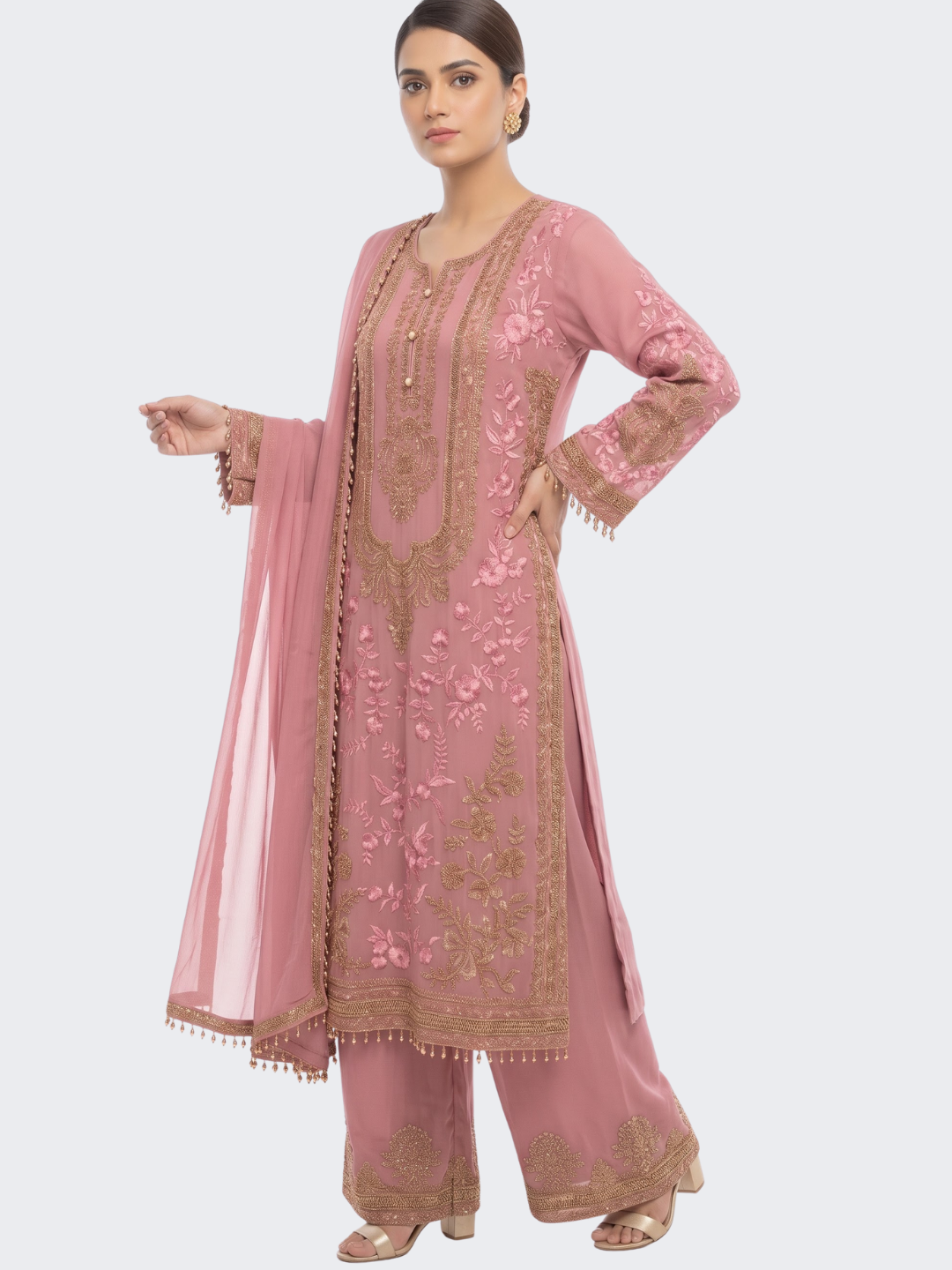 Pink Georgette Indo Western with Thread and Hand Work Embroidery 1