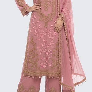 Pink Georgette Indo Western with Thread and Hand Work Embroidery 5