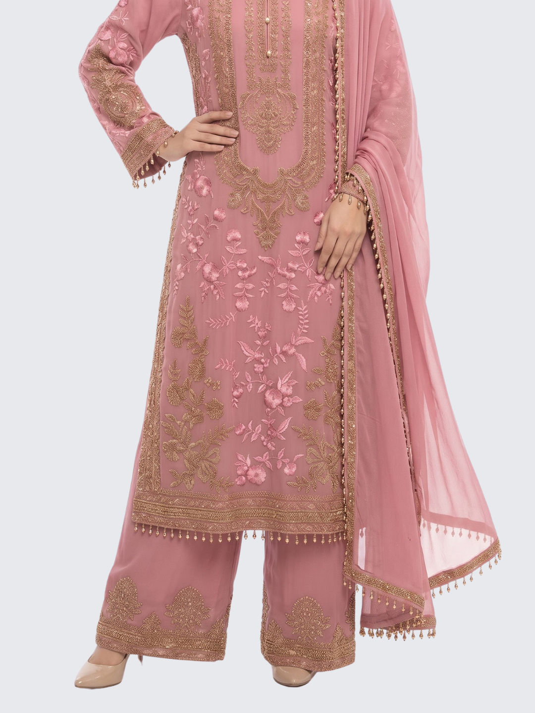 Pink Georgette Indo Western with Thread and Hand Work Embroidery 5