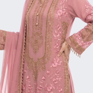 Pink Georgette Indo Western with Thread and Hand Work Embroidery 4
