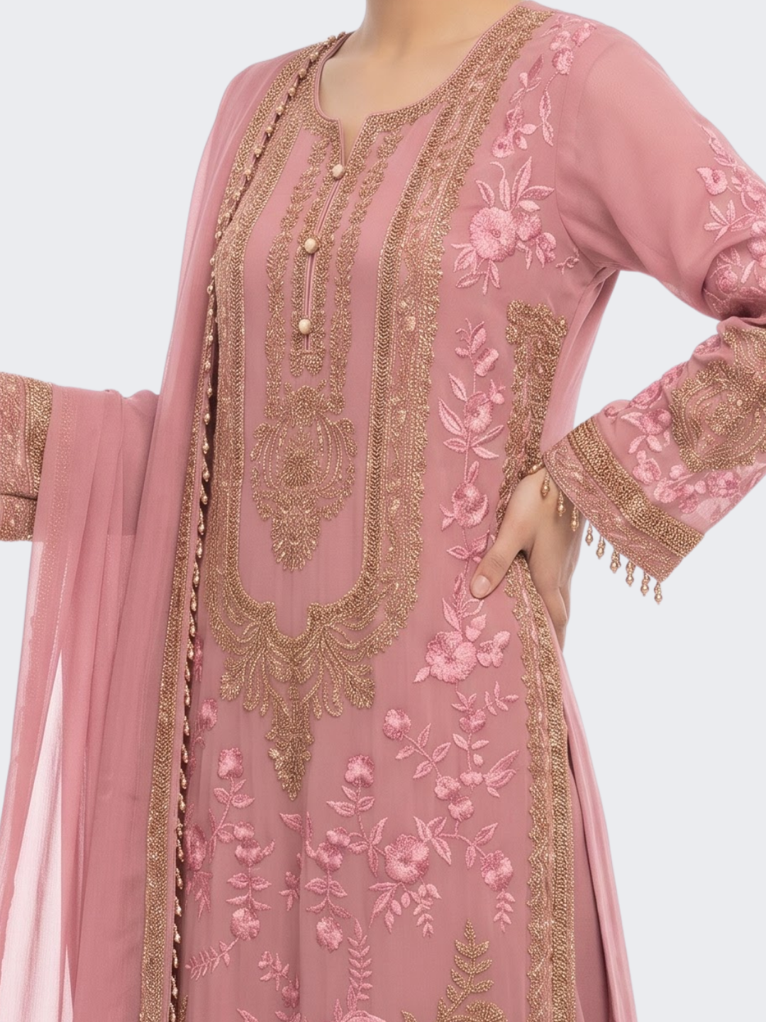 Pink Georgette Indo Western with Thread and Hand Work Embroidery 4