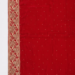 Red Banarasi Silk Unstitched Saree With Gold Stone Work