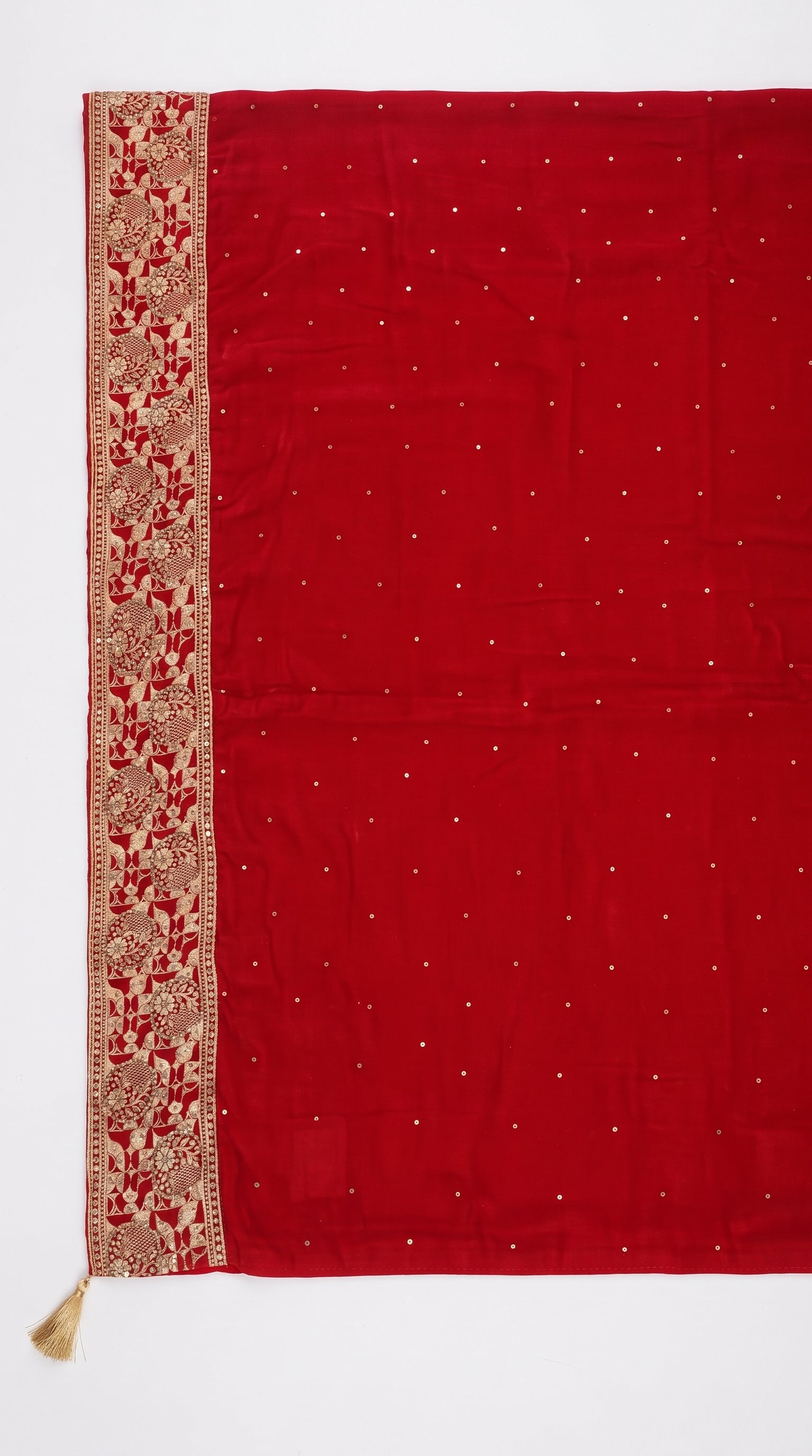 Red Banarasi Silk Unstitched Saree With Gold Stone Work