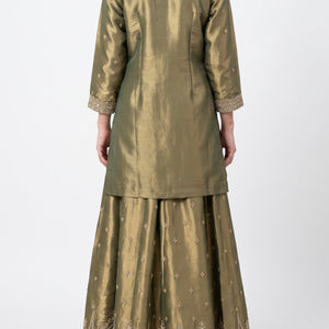 Green Tissue Indo Western with Sequins and Pearl Embroidery 2