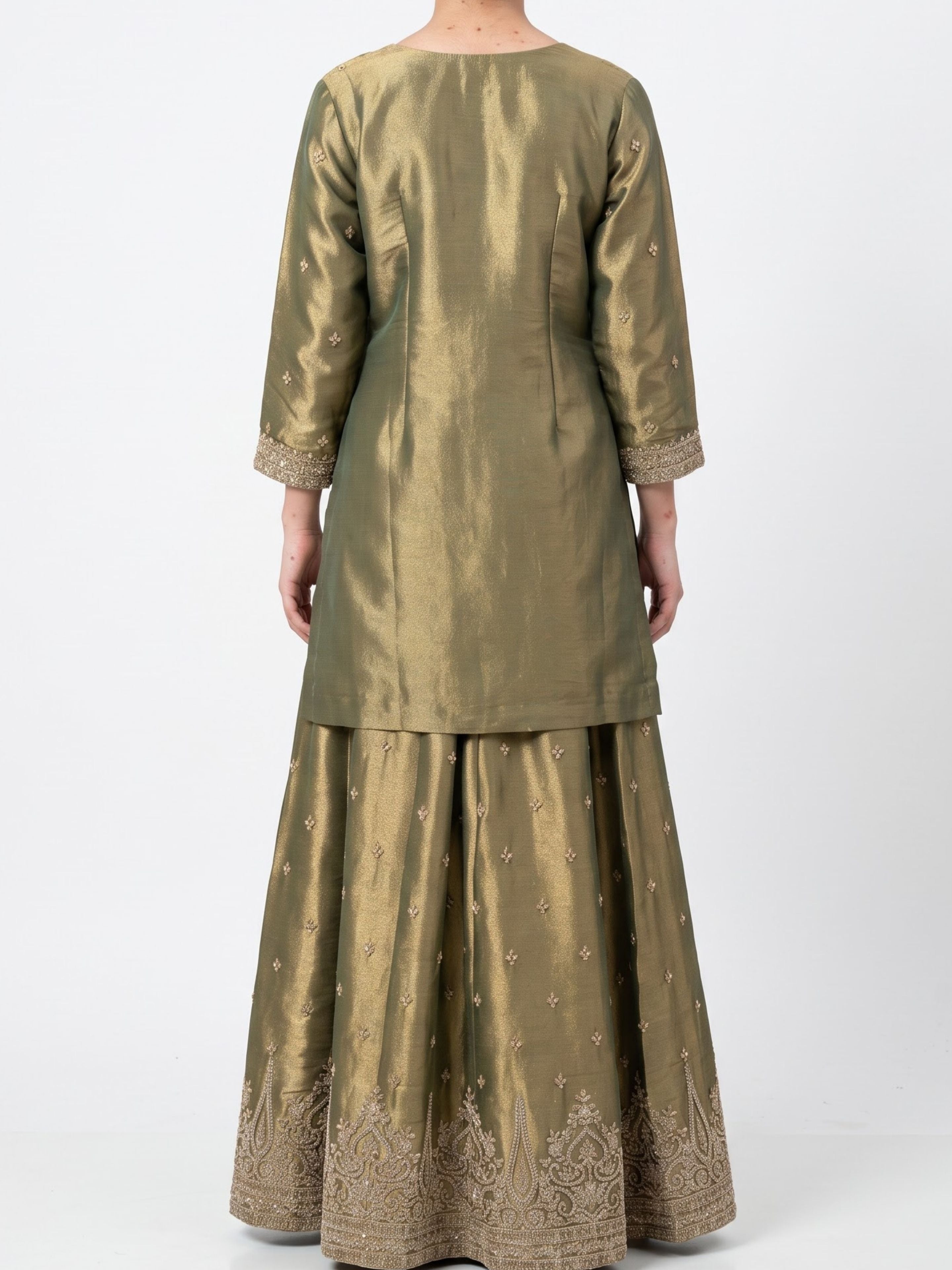 Green Tissue Indo Western with Sequins and Pearl Embroidery 2