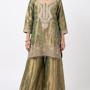 Green Tissue Indo Western with Sequins and Pearl Embroidery 3