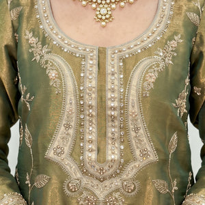 Green Tissue Indo Western with Sequins and Pearl Embroidery 4