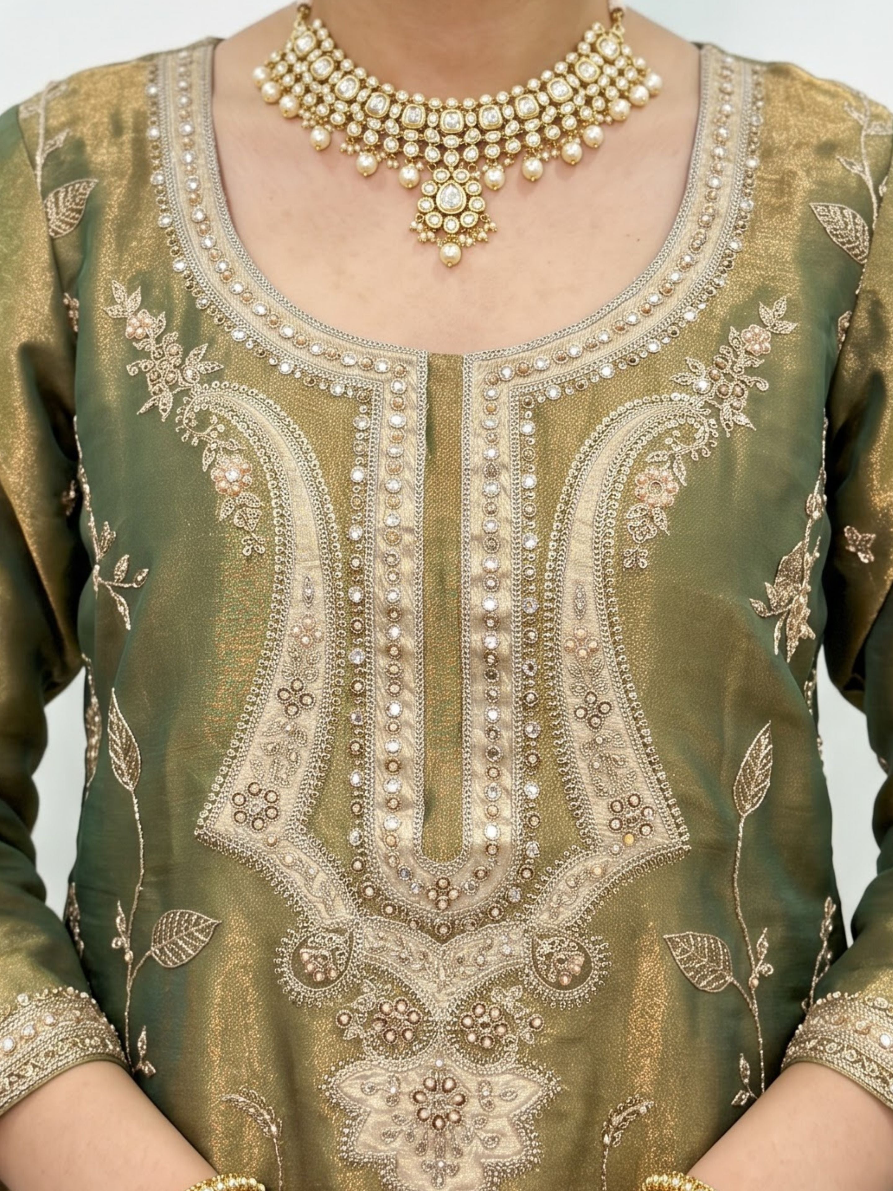 Green Tissue Indo Western with Sequins and Pearl Embroidery 4