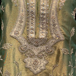 Green Tissue Indo Western with Sequins and Pearl Embroidery 5
