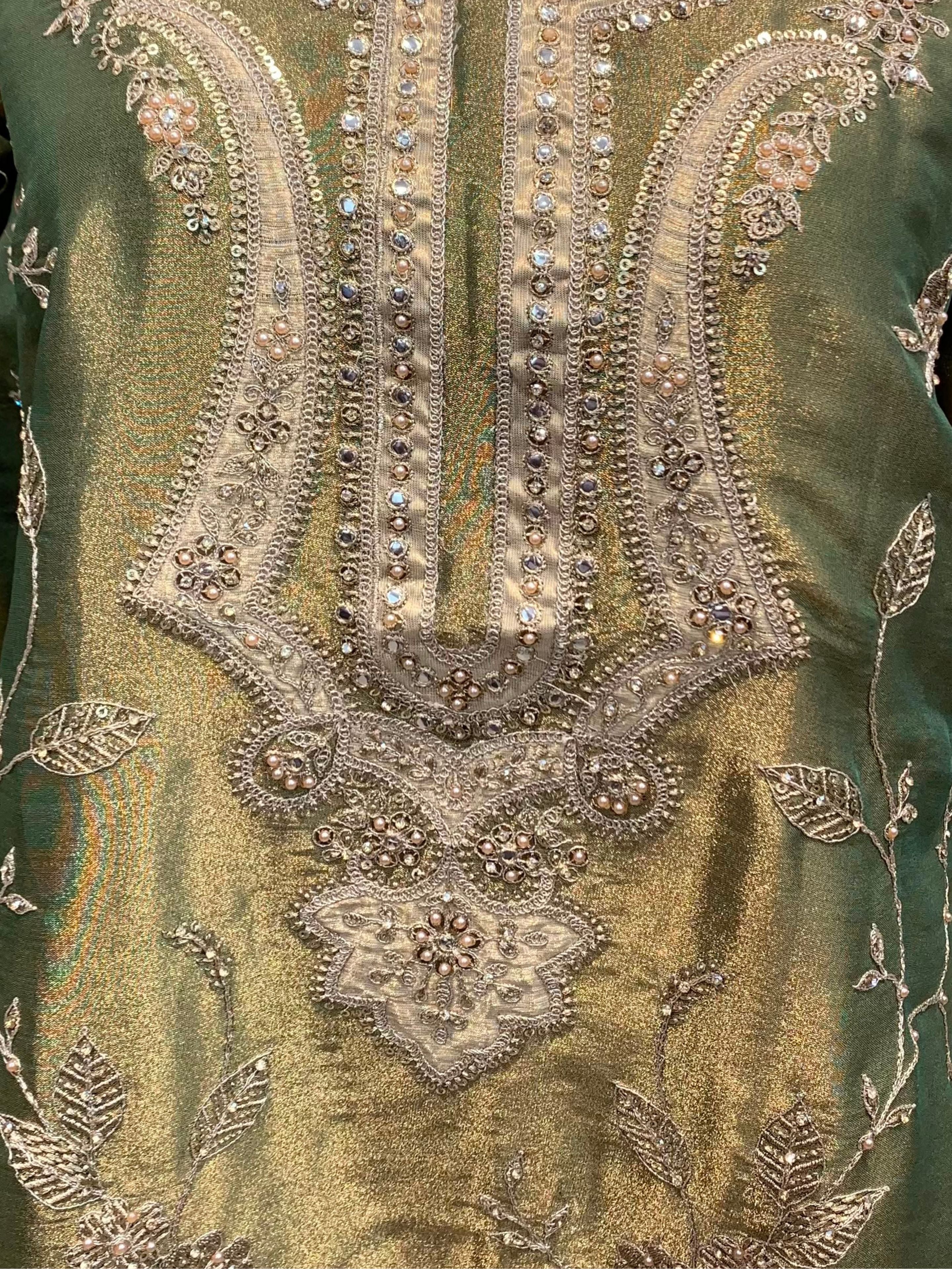 Green Tissue Indo Western with Sequins and Pearl Embroidery 5