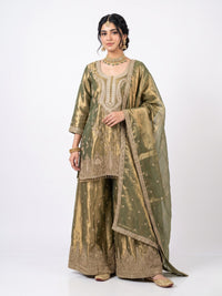Green Tissue Indo Western with Sequins and Pearl Embroidery