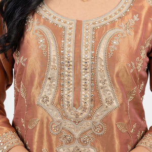Peach Tissue Indo Western with Sequins and Pearl Embroidery 4