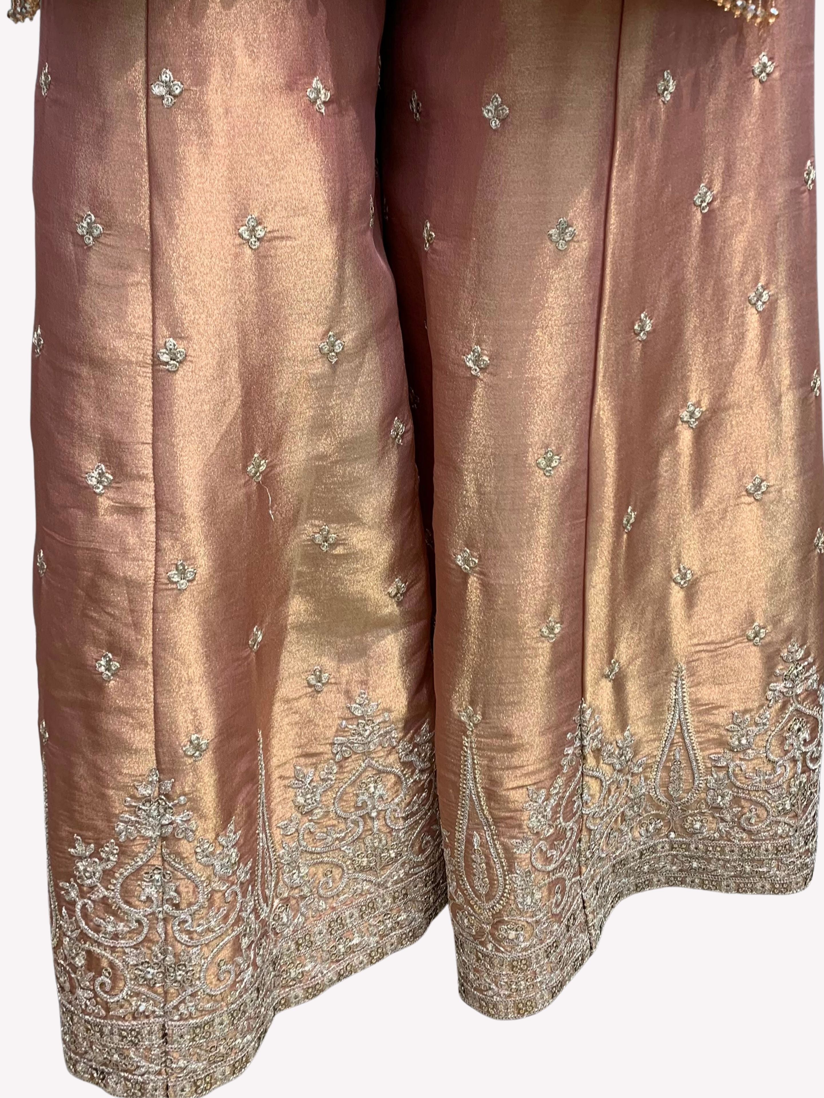 Peach Tissue Indo Western with Sequins and Pearl Embroidery 5