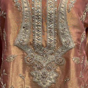 Peach Tissue Indo Western with Sequins and Pearl Embroidery 6