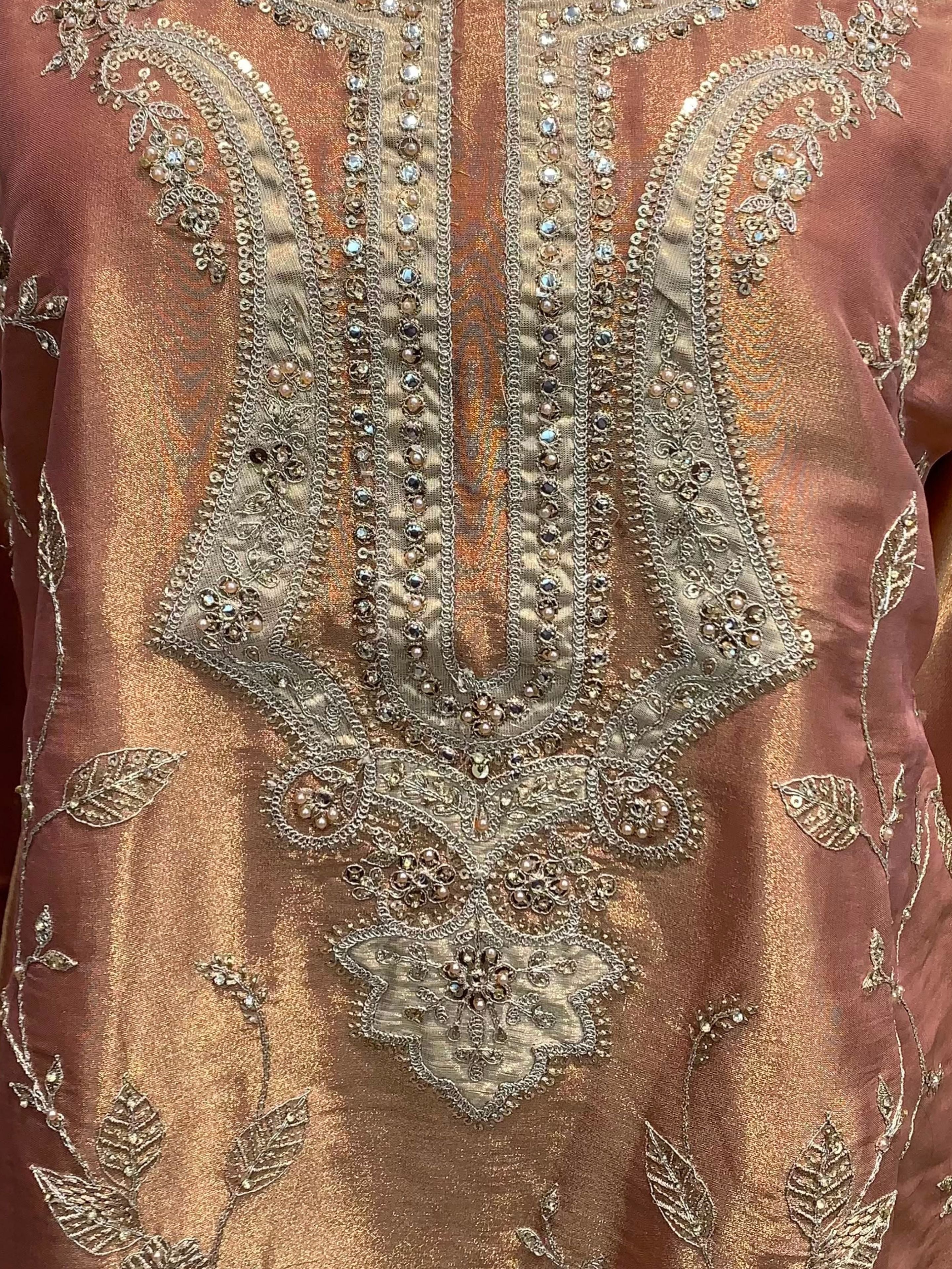 Peach Tissue Indo Western with Sequins and Pearl Embroidery 6