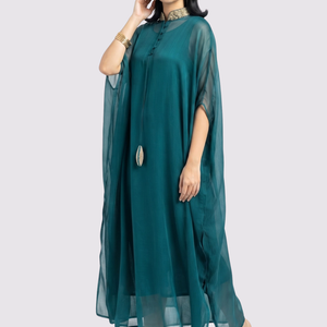 Peacock Green Organza Indo Western with Cutdana and Sequins Embroidery 1