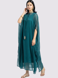 Peacock Green Organza Indo Western with Cutdana and Sequins Embroidery