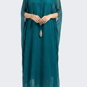 Peacock Green Organza Indo Western with Cutdana and Sequins Embroidery 2