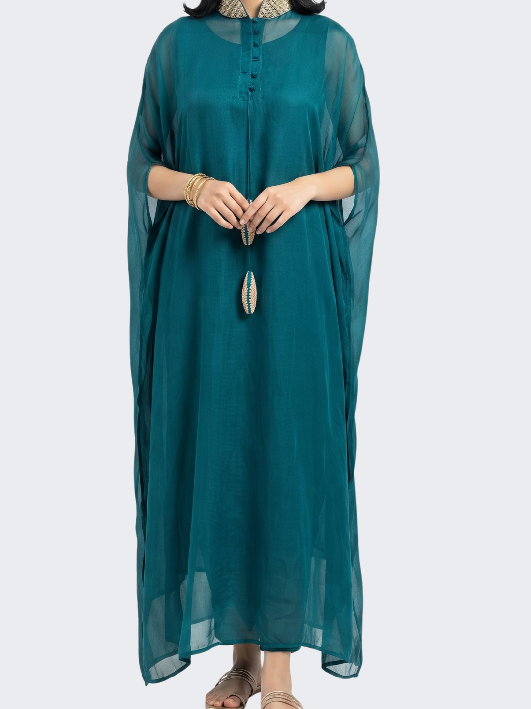Peacock Green Organza Indo Western with Cutdana and Sequins Embroidery 2