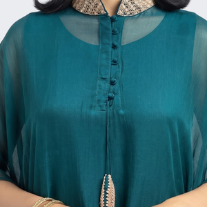 Peacock Green Organza Indo Western with Cutdana and Sequins Embroidery 3