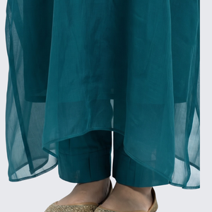 Peacock Green Organza Indo Western with Cutdana and Sequins Embroidery 4