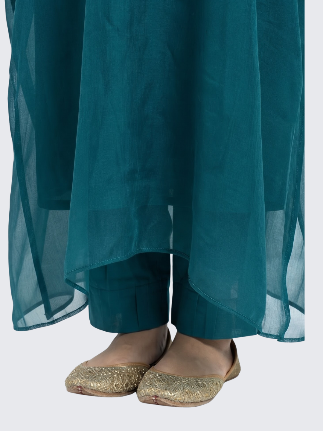 Peacock Green Organza Indo Western with Cutdana and Sequins Embroidery 4